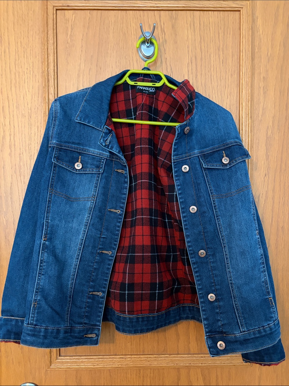 Parasuco Denim Jacket with Red & Black Plaid fleece Lining